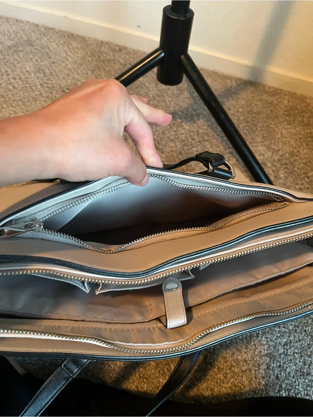 a new day Beige Laptop Tote with Black Handles and Trim
